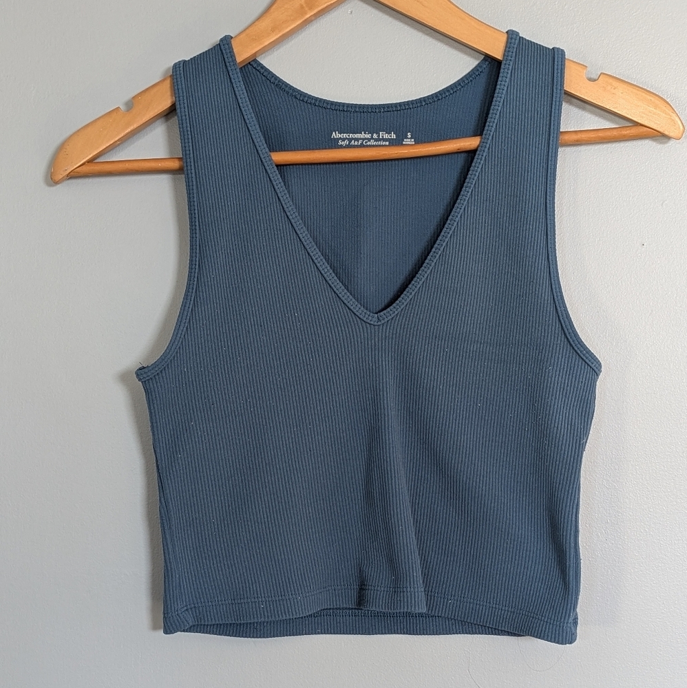 Abercrombie & Fitch Deep Blue Ribbed Cropped Tank Top‎ Women's Small